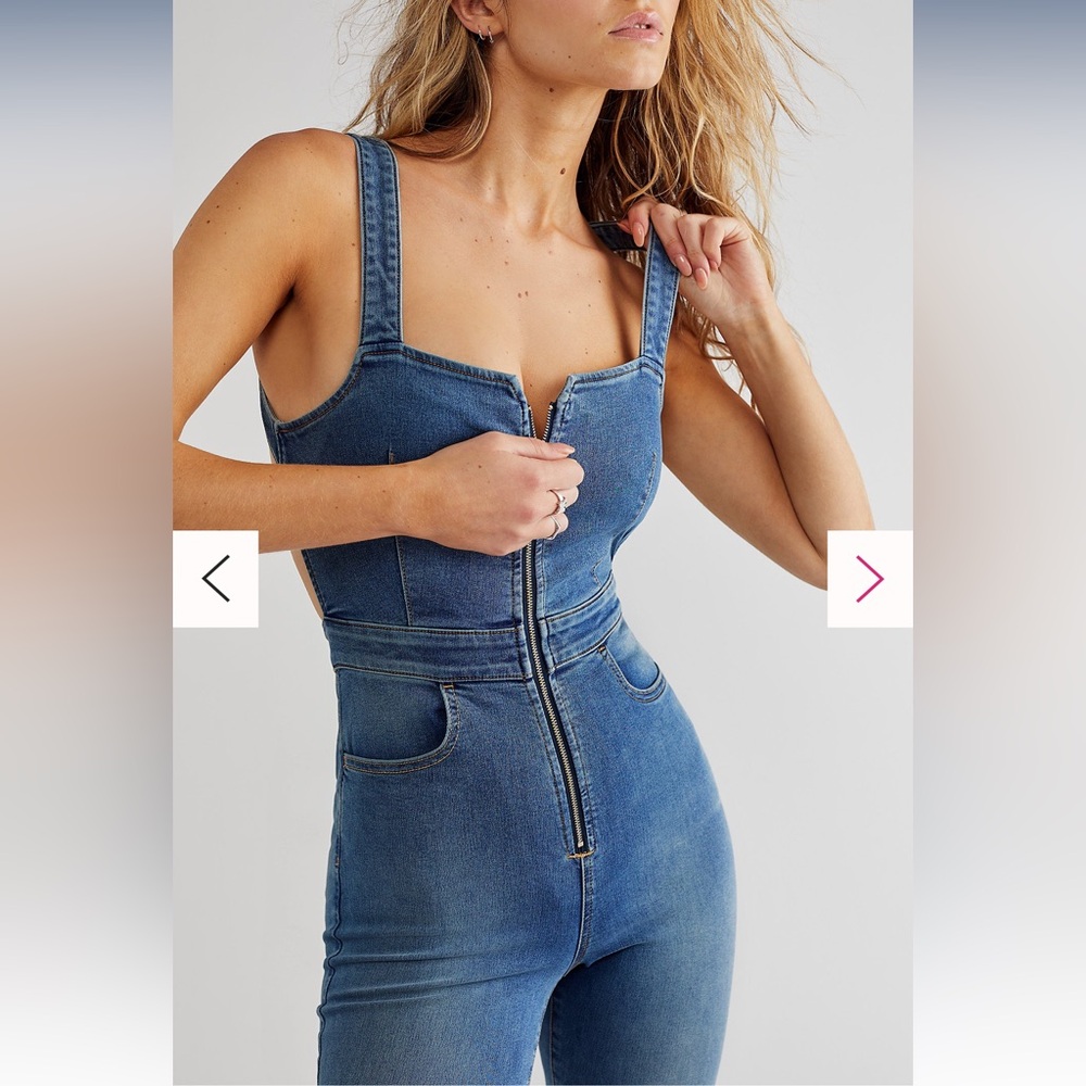 Free People Denim One Piece Backless Jumpsuit